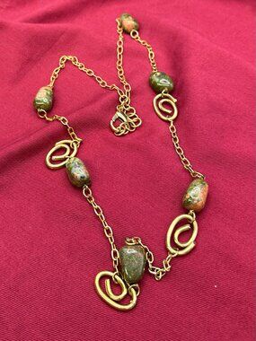 Unakite Natural Gemstone Gold-Tone Necklace